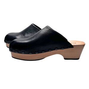 COS BLACK STUDDED LEATHER WOODEN OUTSOLE CLOGS - 9
